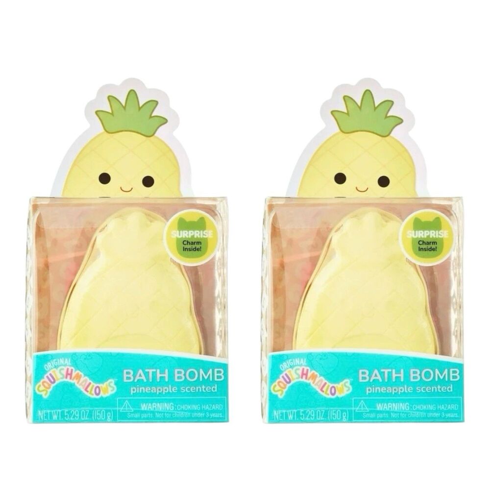 2x Squishmallows Bath Bomb - Pineapple Scented w/Surprise Charm Inside - 5.29 Oz
